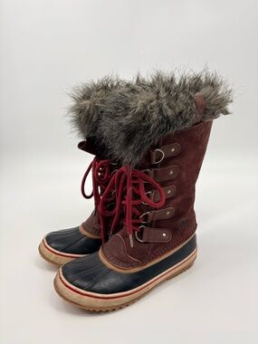 Sorel | Maroon Joan of arch Suede Faux Fur Winter Boots